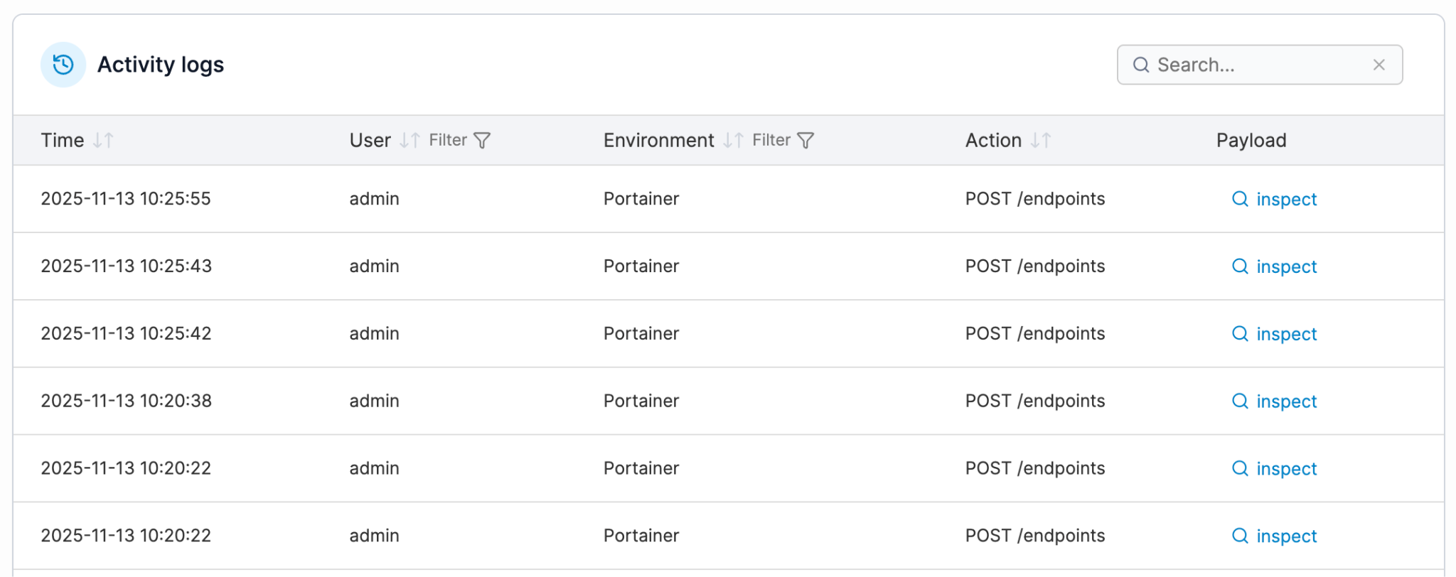 Portainers activity logs