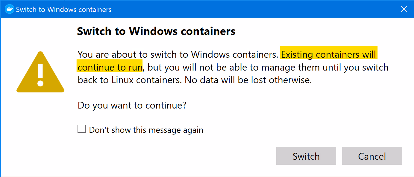 Running Linux and Windows containers at the same time on Windows 10