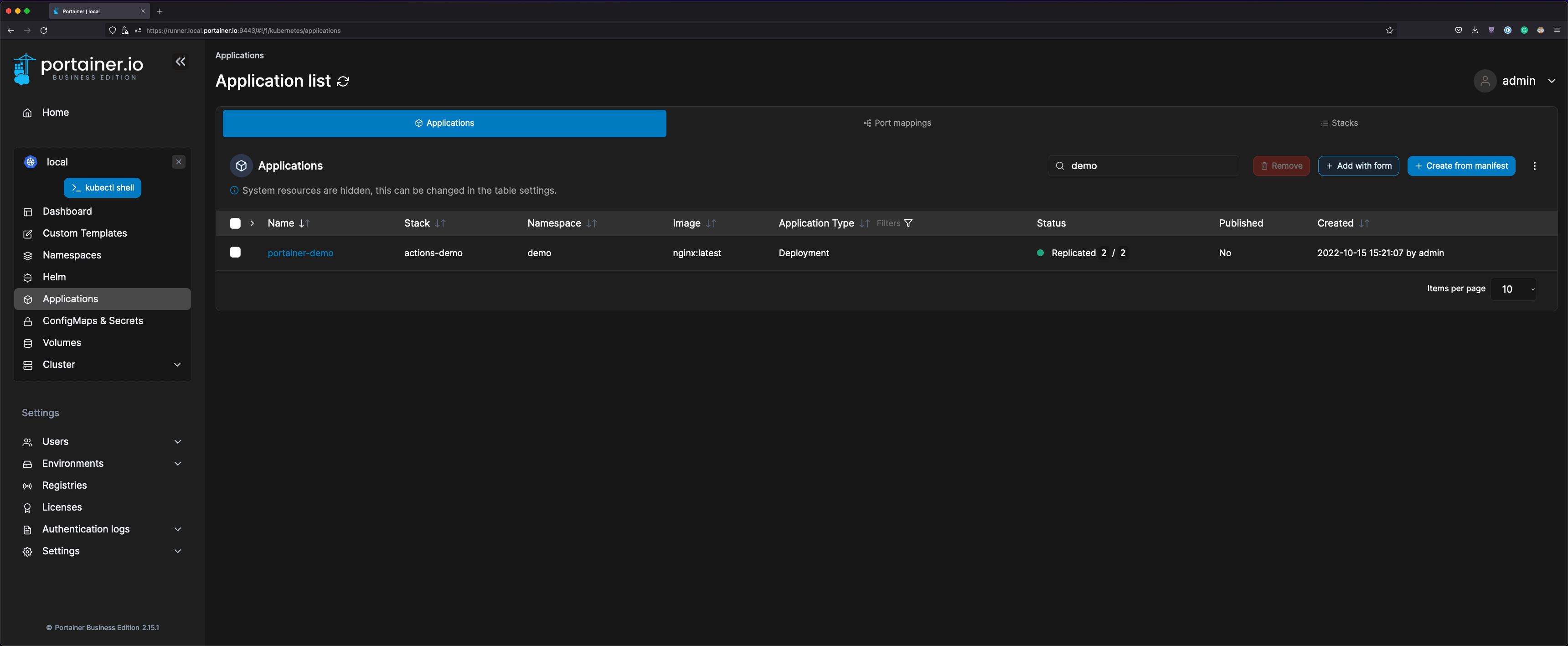 11 - Application deployed in Portainer