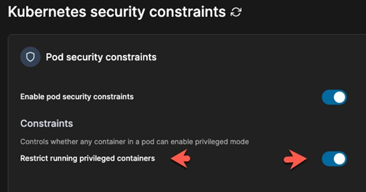 Portainer Kubernetes Security Constraints
