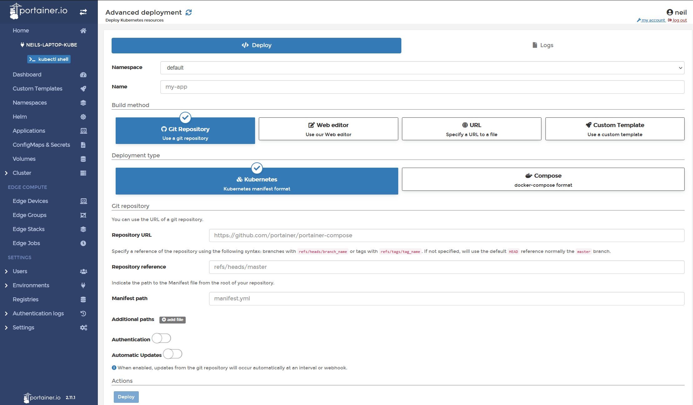 Portainer Advanced Redeployment