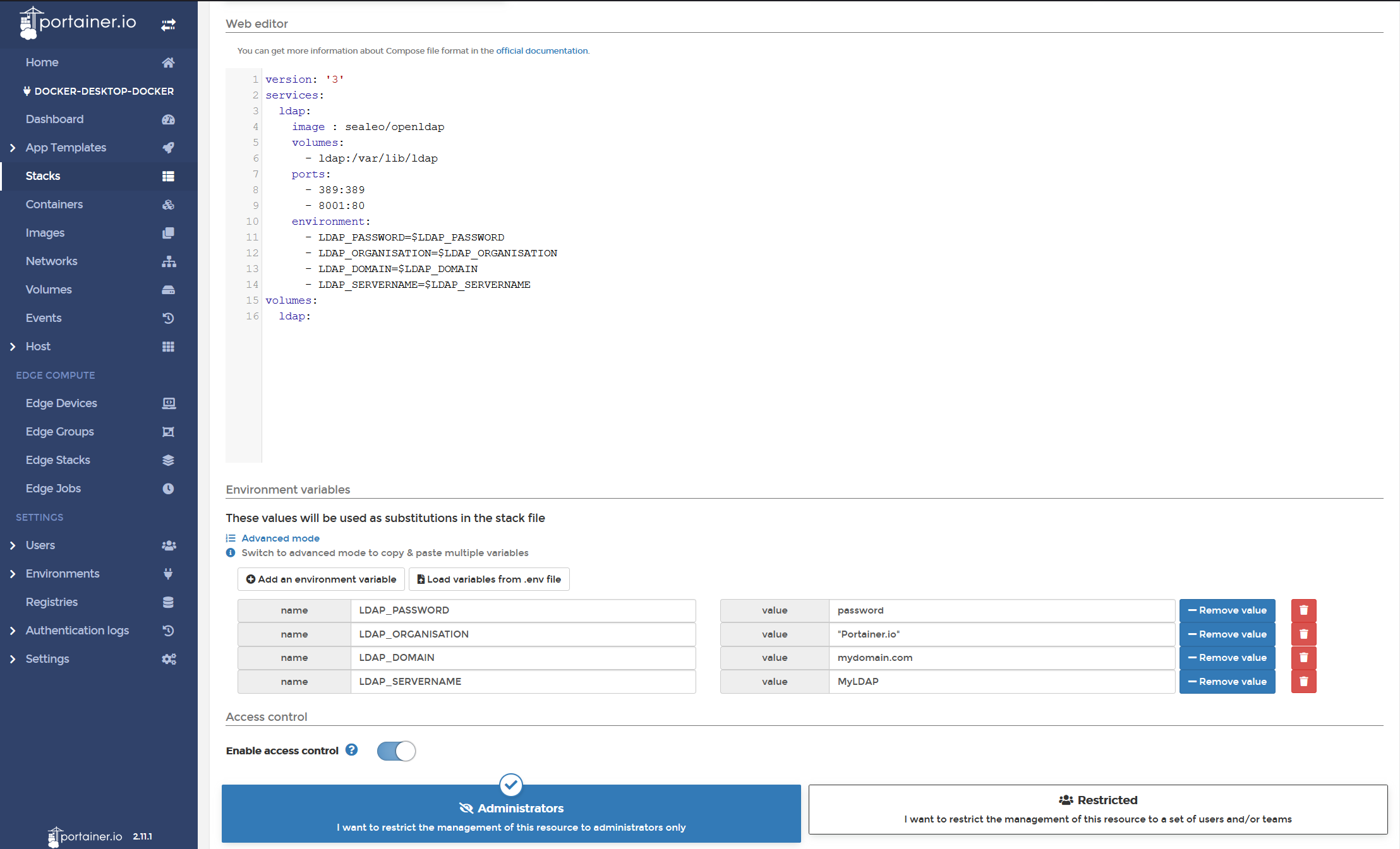 Using ENV files in Stacks with Portainer