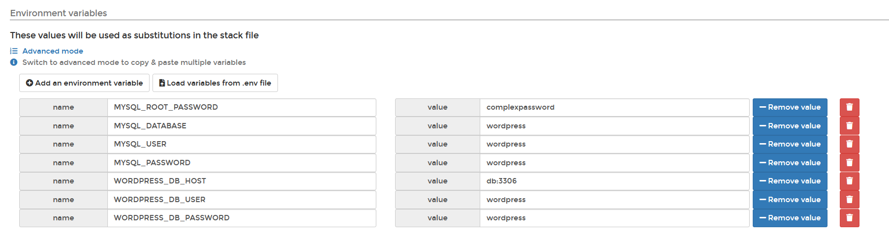 Using ENV files in Stacks with Portainer